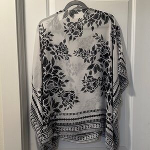 White with Black Floral Women's Blouse